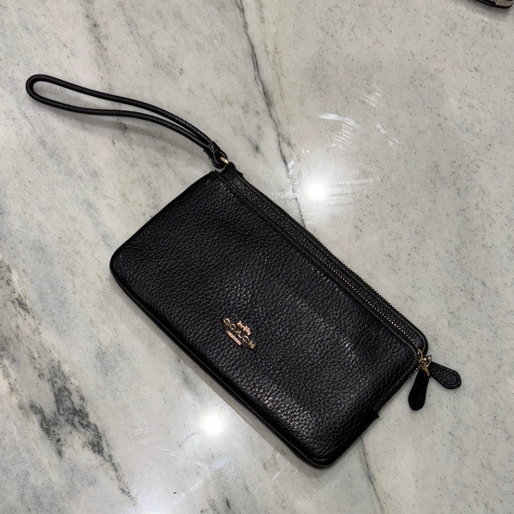 Coach Pebbled Black Leather Wristlet